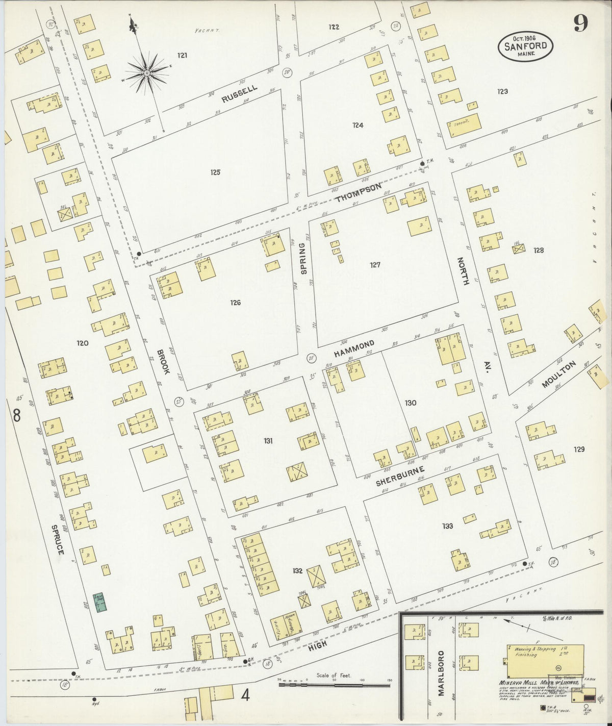 Sanborn Fire Insurance Map from Sanford, York County, Maine (1906), Sheet #0009 - Complete Map Set gallery image, historic Sanborn map, vintage wall art, Maine Maine