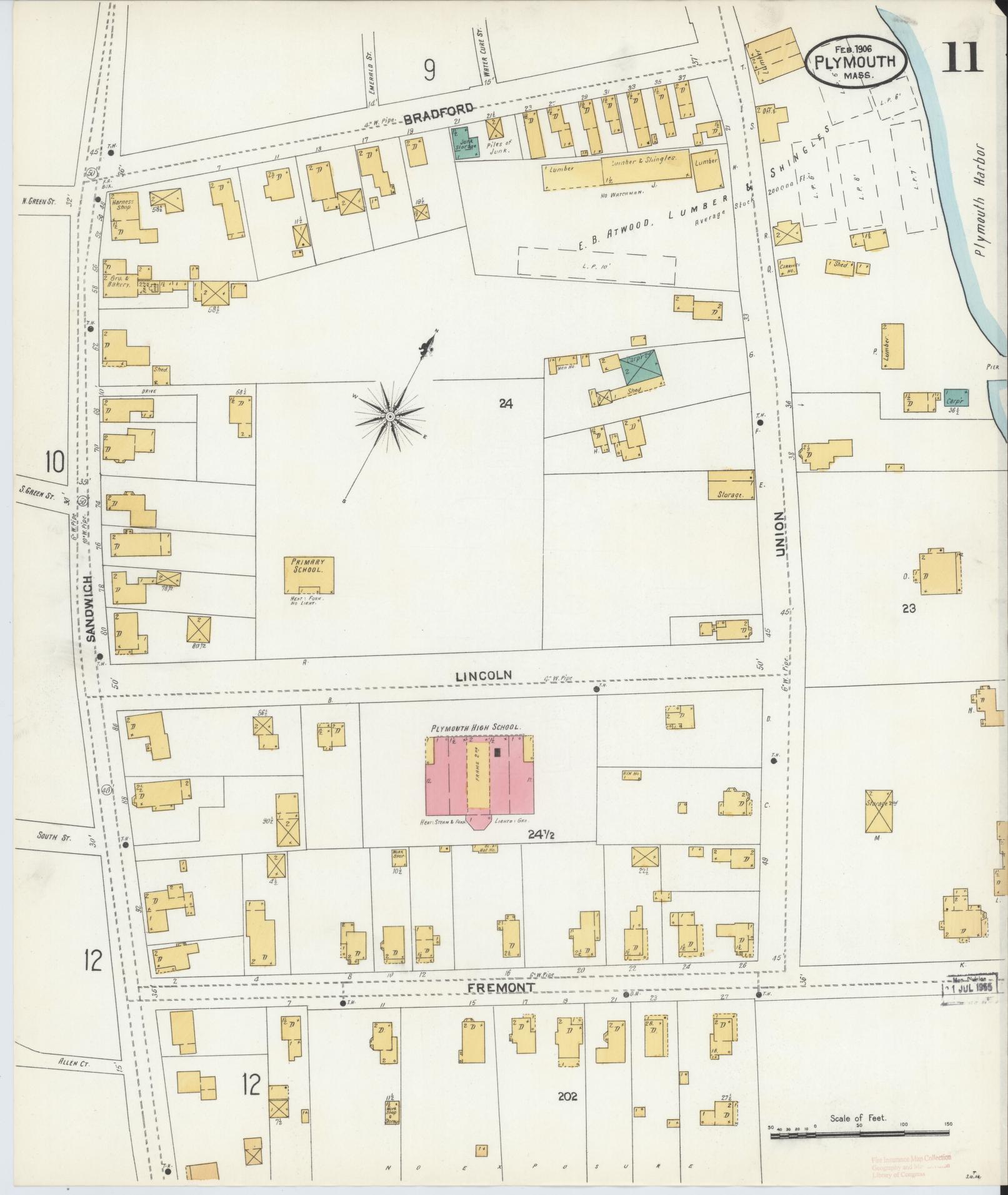 Sanborn Fire Insurance Map from Plymouth, Plymouth County, Massachusetts (1906), Sheet #0011 - Complete Map Set gallery image, historic Sanborn map, vintage wall art, Massachusetts Massachusetts