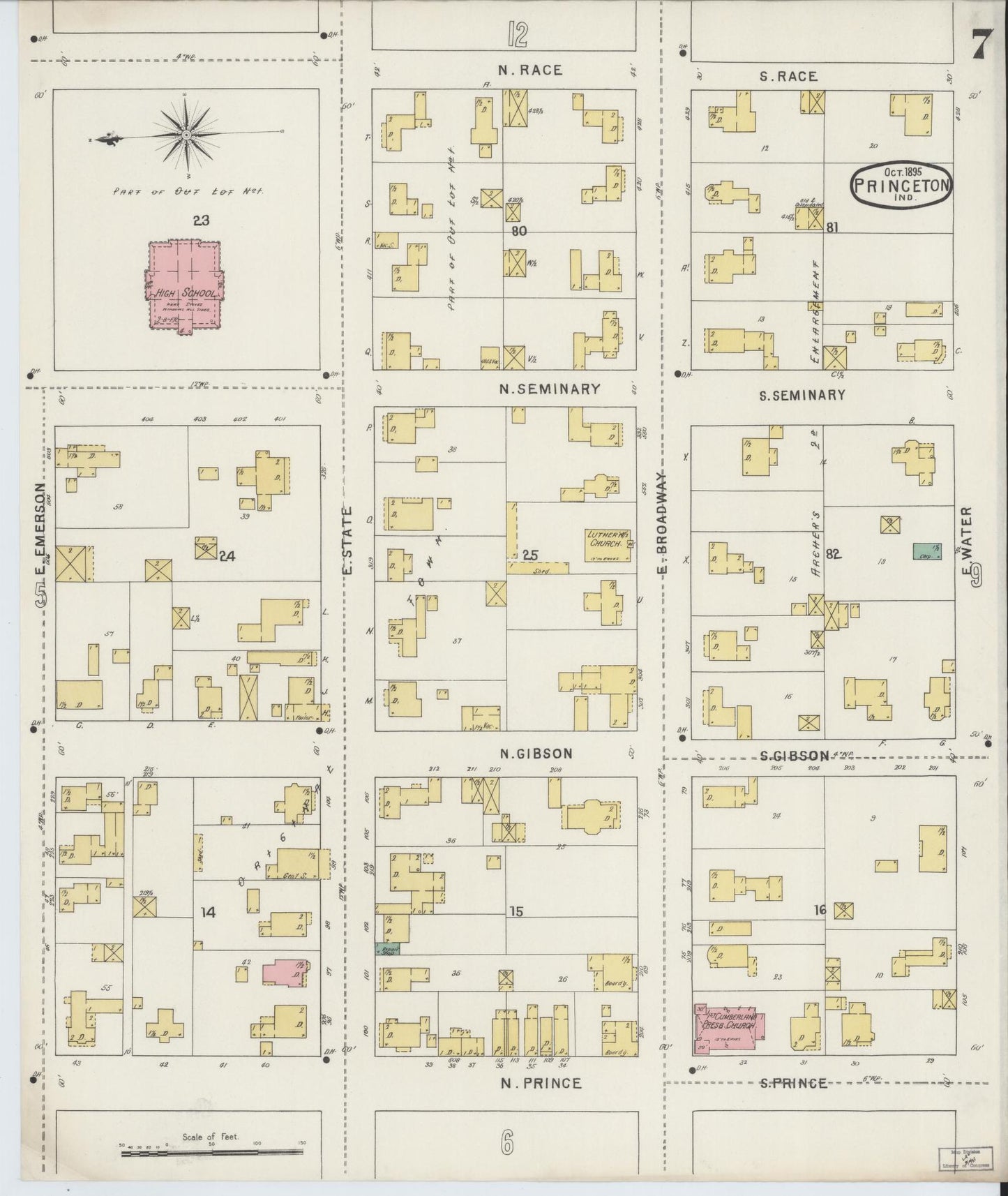 Sanborn Fire Insurance Map from Princeton, Gibson County, Indiana (1895), Sheet #0007 - Complete Map Set gallery image, historic Sanborn map, vintage wall art, Indiana Indiana