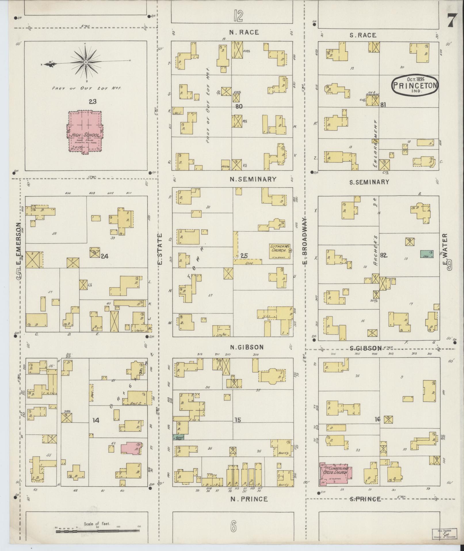 Sanborn Fire Insurance Map from Princeton, Gibson County, Indiana (1895), Sheet #0007 - Complete Map Set gallery image, historic Sanborn map, vintage wall art, Indiana Indiana