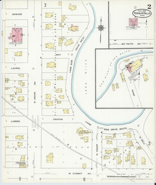 Sanborn Fire Insurance Map from Fergus Falls, Otter Tail County, Minnesota (1909), Sheet #0002 - Historic Sanborn Fire Insurance Map Print, vintage old map wall art, antique decor, genealogy gift, Minnesota Minnesota map