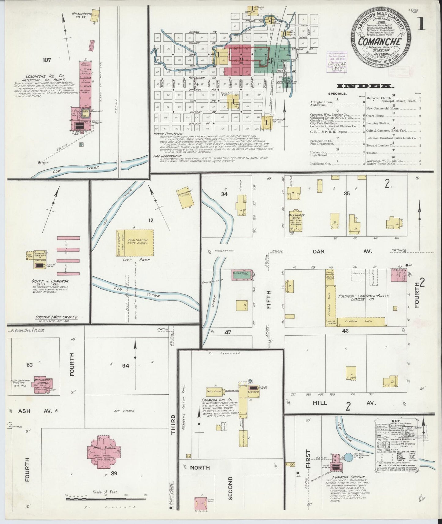 Sanborn Fire Insurance Map from Comanche, Stephens County, Oklahoma (1908), Sheet #0001 - Complete Map Set gallery image, historic Sanborn map, vintage wall art, Oklahoma Oklahoma