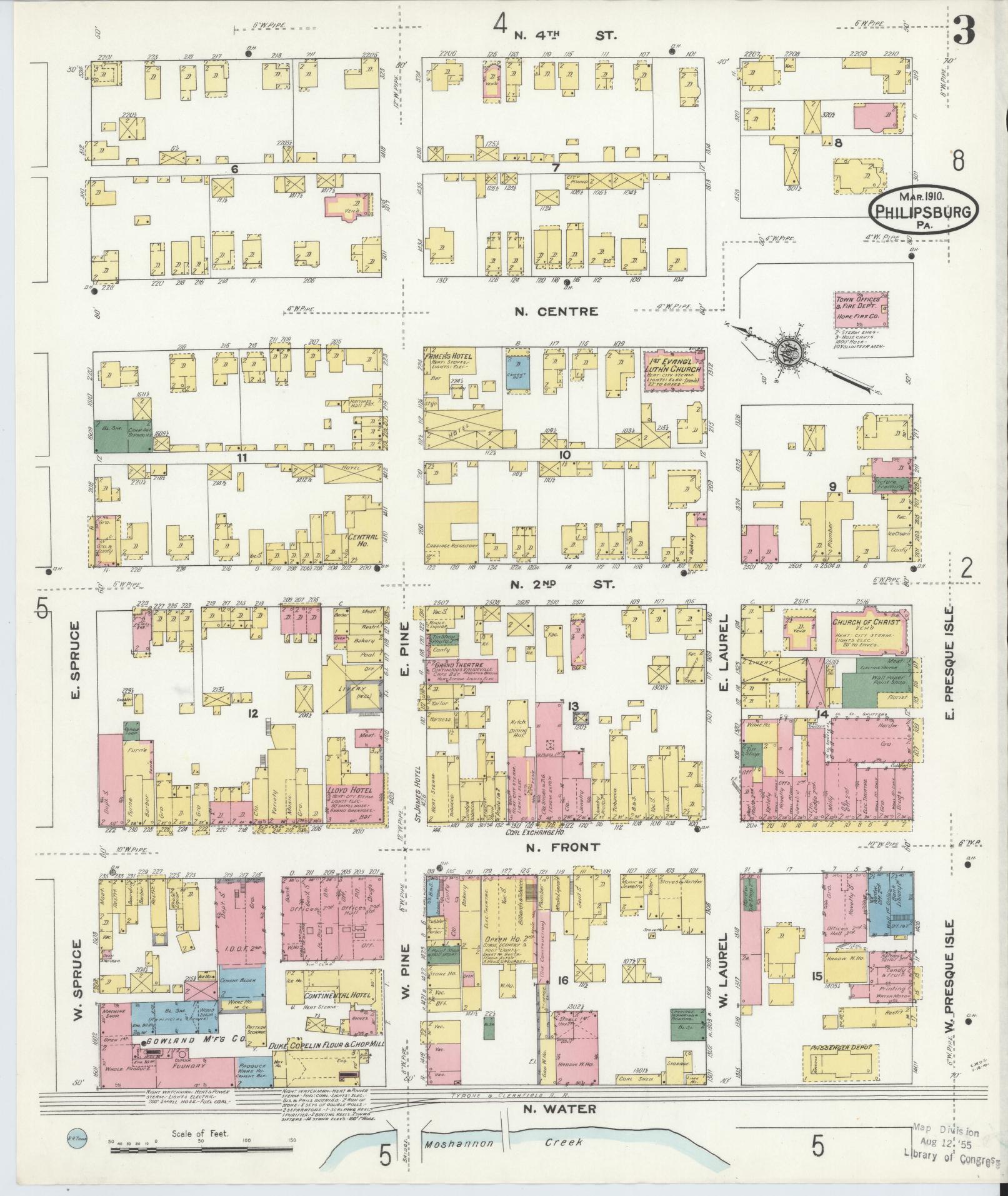 Sanborn Fire Insurance Map from Philipsburg, Centre County, Pennsylvania (1910), Sheet #0003 - Historic Sanborn Fire Insurance Map Print, vintage old map wall art, antique decor, genealogy gift, Pennsylvania Pennsylvania map