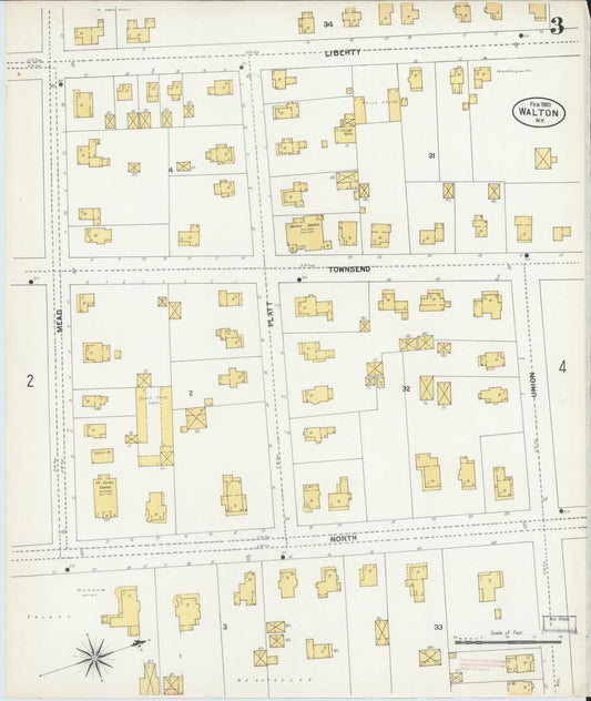 Sanborn Fire Insurance Map from Walton, Delaware County, New York (1903), Sheet #0003 - Historic Sanborn Fire Insurance Map Print, vintage old map wall art, antique decor, genealogy gift, Walton Delaware map