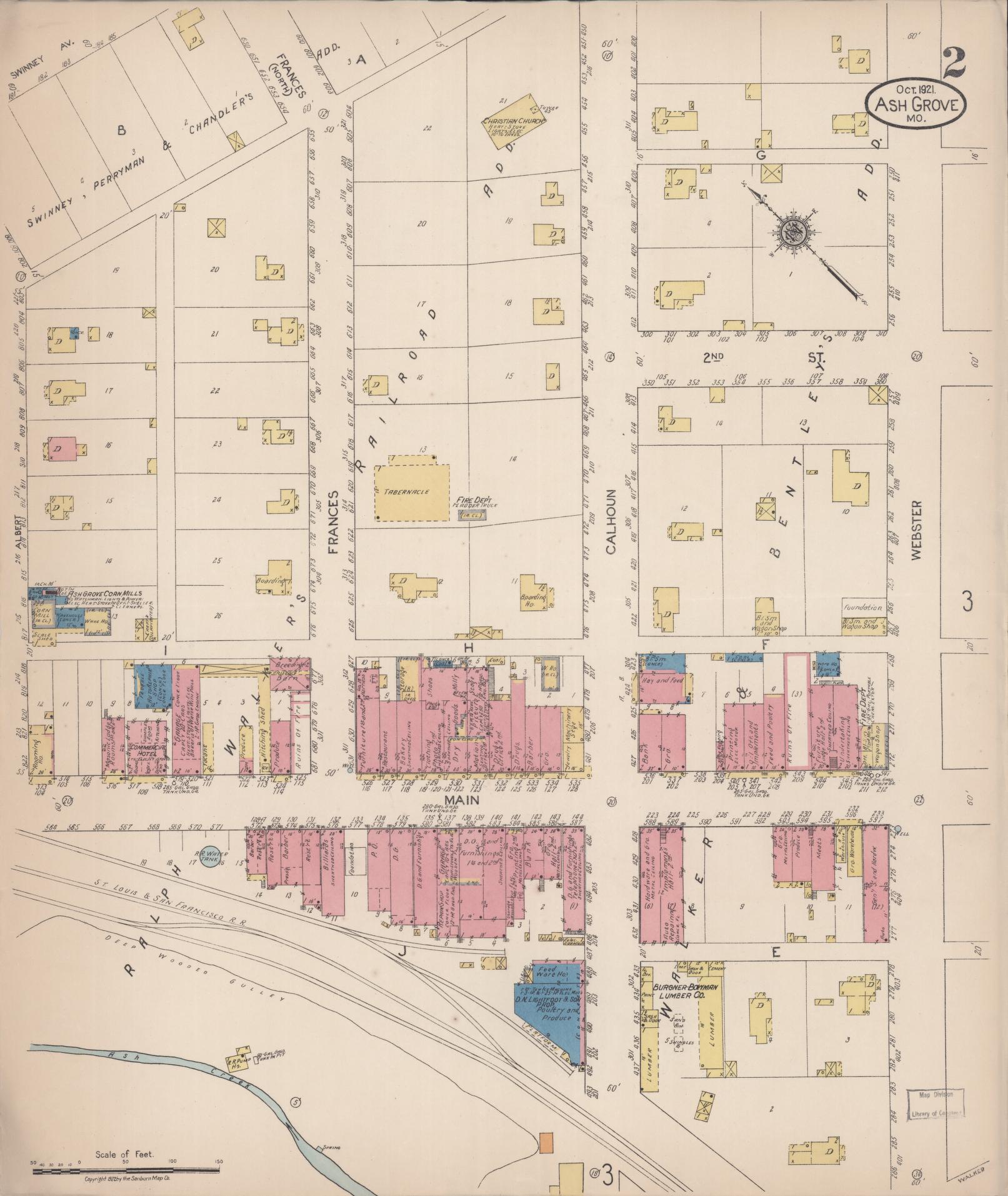 Sanborn Fire Insurance Map from Ash Grove, Greene County, Missouri (1921), Sheet #0002 - Complete Map Set gallery image, historic Sanborn map, vintage wall art, Missouri Missouri