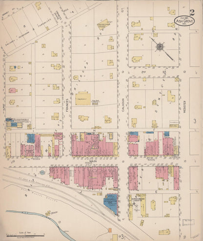 Sanborn Fire Insurance Map from Ash Grove, Greene County, Missouri (1921), Sheet #0002 - Complete Map Set gallery image, historic Sanborn map, vintage wall art, Missouri Missouri
