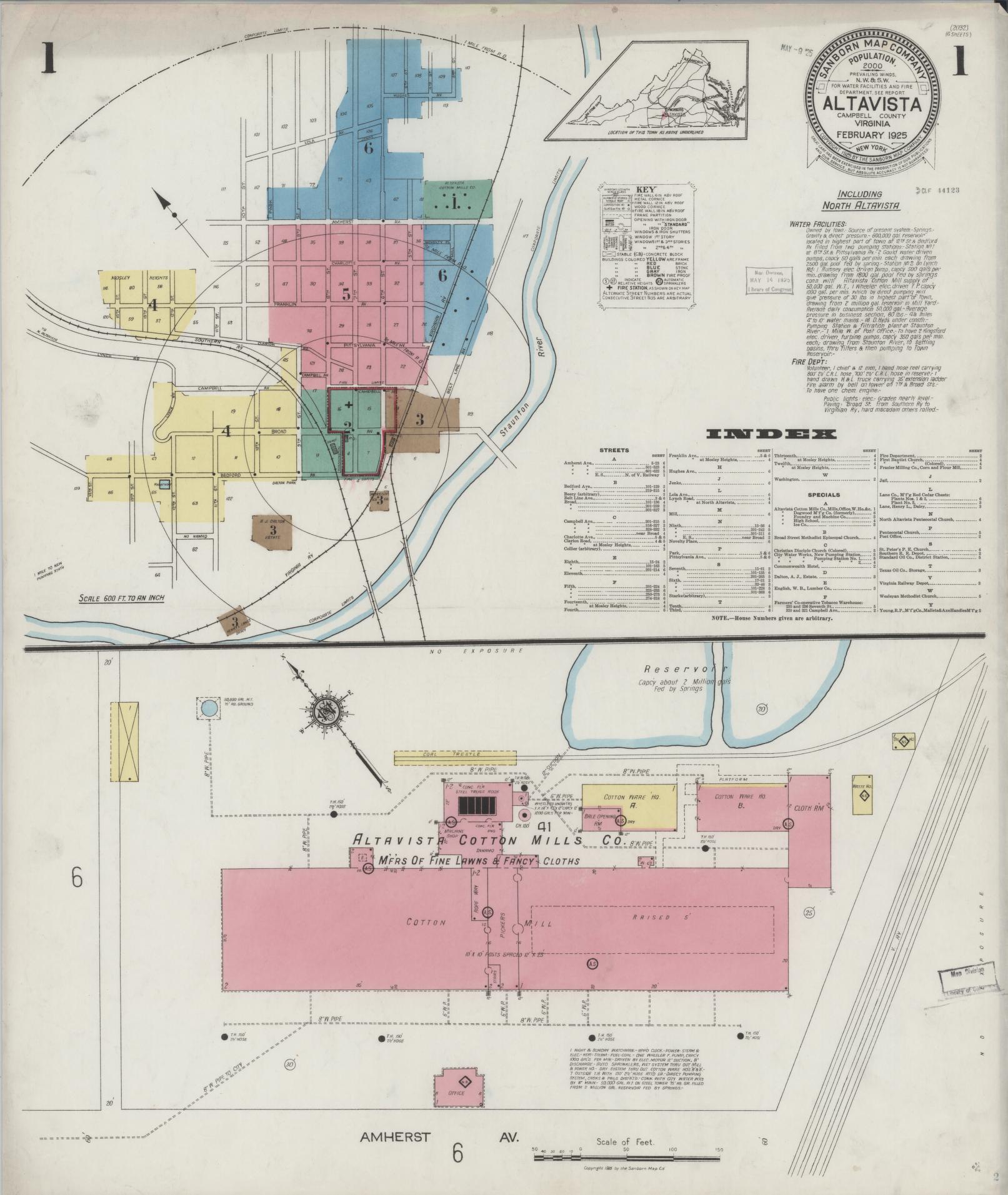 Sanborn Fire Insurance Map from Altavista, Campbell County, Virginia. (1925) – Historic Sanborn Fire Insurance Map Print