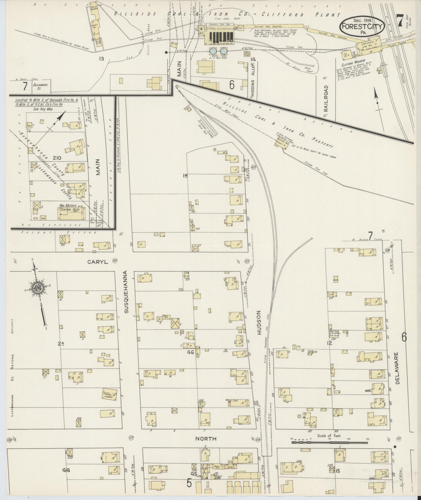 Sanborn Fire Insurance Map from Forest City, Susquehanna County, Pennsylvania (1914), Sheet #0007 - Historic Sanborn Fire Insurance Map Print, vintage old map wall art, antique decor, genealogy gift, Pennsylvania Pennsylvania map