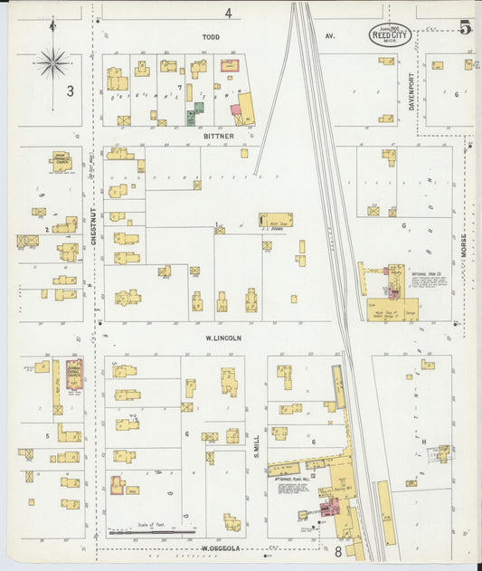 Sanborn Fire Insurance Map from Reed City, Osceola County, Michigan (1900), Sheet #0005 - Historic Sanborn Fire Insurance Map Print, vintage old map wall art, antique decor, genealogy gift, Michigan Michigan map