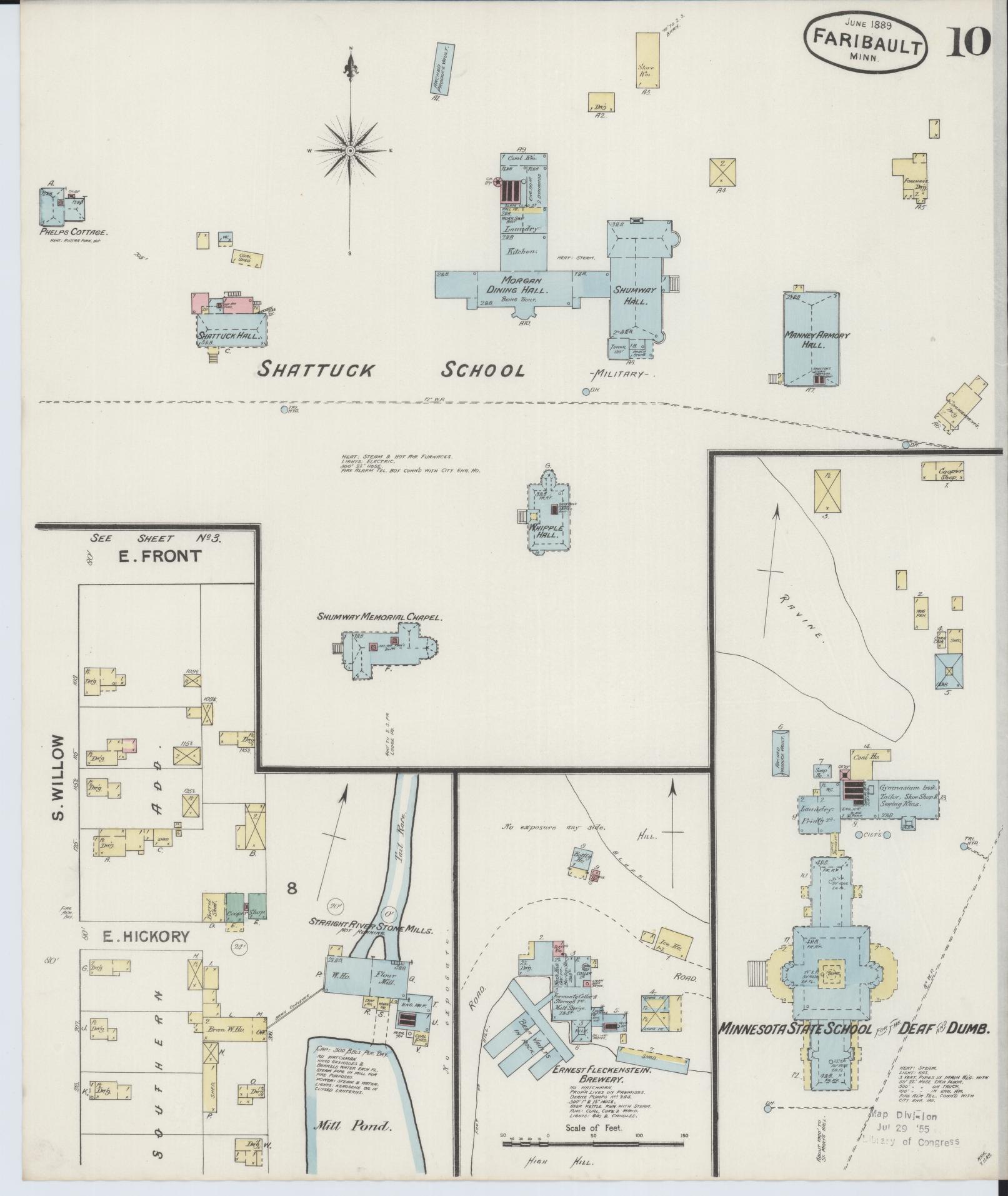 Sanborn Fire Insurance Map from Faribault, Rice County, Minnesota (1889), Sheet #0010 - Historic Sanborn Fire Insurance Map Print, vintage old map wall art, antique decor, genealogy gift, Minnesota Minnesota map