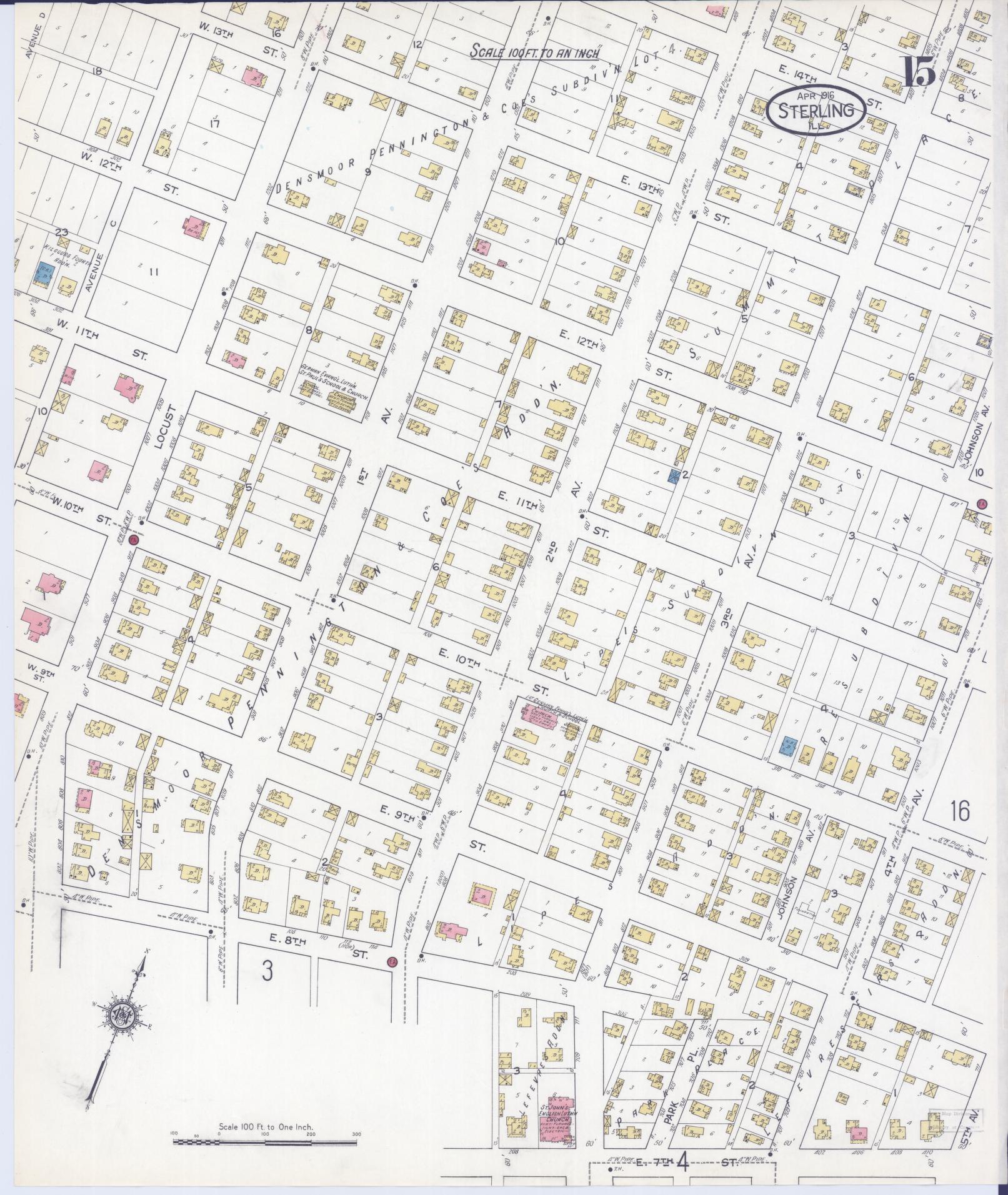 Sanborn Fire Insurance Map from Sterling, Whiteside County, Illinois (1916), Sheet #0015 - Complete Map Set gallery image, historic Sanborn map, vintage wall art, Illinois Illinois