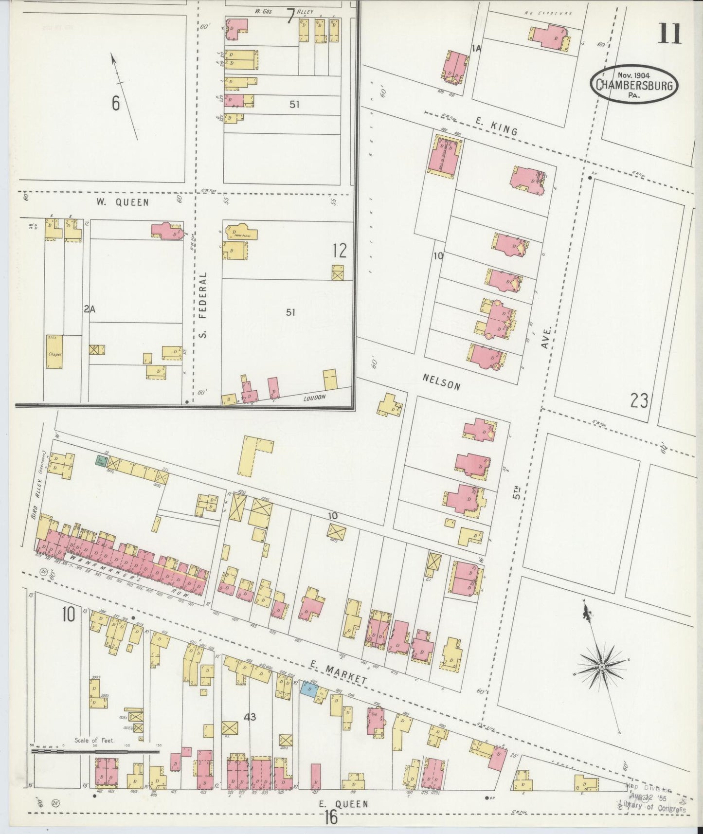 Sanborn Fire Insurance Map from Chambersburg, Franklin County, Pennsylvania (1904), Sheet #0011 - Historic Sanborn Fire Insurance Map Print, vintage old map wall art, antique decor, genealogy gift, Pennsylvania Pennsylvania map