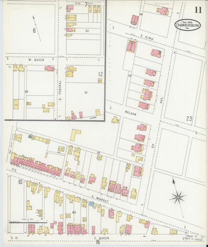 Sanborn Fire Insurance Map from Chambersburg, Franklin County, Pennsylvania (1904), Sheet #0011 - Historic Sanborn Fire Insurance Map Print, vintage old map wall art, antique decor, genealogy gift, Pennsylvania Pennsylvania map