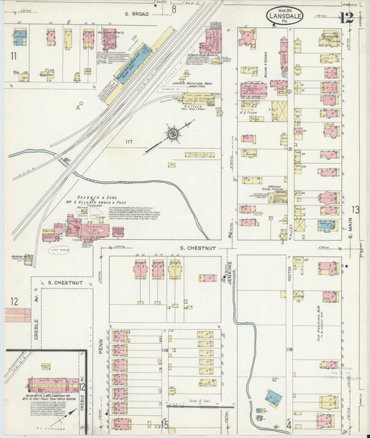 Sanborn Fire Insurance Map from Lansdale, Montgomery County, Pennsylvania (1914), Sheet #0012 - Historic Sanborn Fire Insurance Map Print, vintage old map wall art, antique decor, genealogy gift, Pennsylvania Pennsylvania map