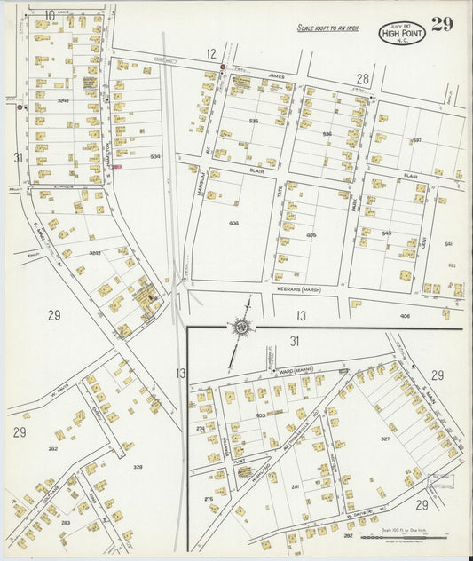 Sanborn Fire Insurance Map from High Point, Guilford County, North Carolina (1917), Sheet #0029 - Historic Sanborn Fire Insurance Map Print, vintage old map wall art, antique decor, genealogy gift, North Carolina North Carolina map