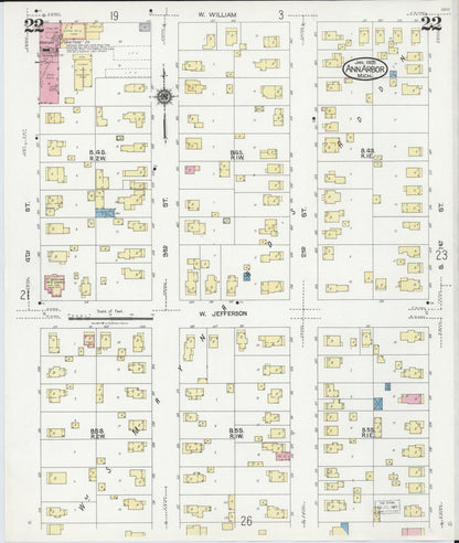 Sanborn Fire Insurance Map from Ann Arbor, Washtenaw County, Michigan (1925), Sheet #0022 - Historic Sanborn Fire Insurance Map Print, vintage old map wall art, antique decor, genealogy gift, Michigan Michigan map