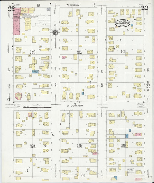 Sanborn Fire Insurance Map from Ann Arbor, Washtenaw County, Michigan (1925), Sheet #0022 - Historic Sanborn Fire Insurance Map Print, vintage old map wall art, antique decor, genealogy gift, Michigan Michigan map