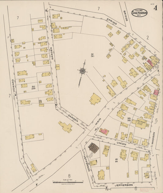 Sanborn Fire Insurance Map from Sag Harbor, Suffolk County, New York (1921), Sheet #0004 - Historic Sanborn Fire Insurance Map Print, vintage old map wall art, antique decor, genealogy gift, New York New York map