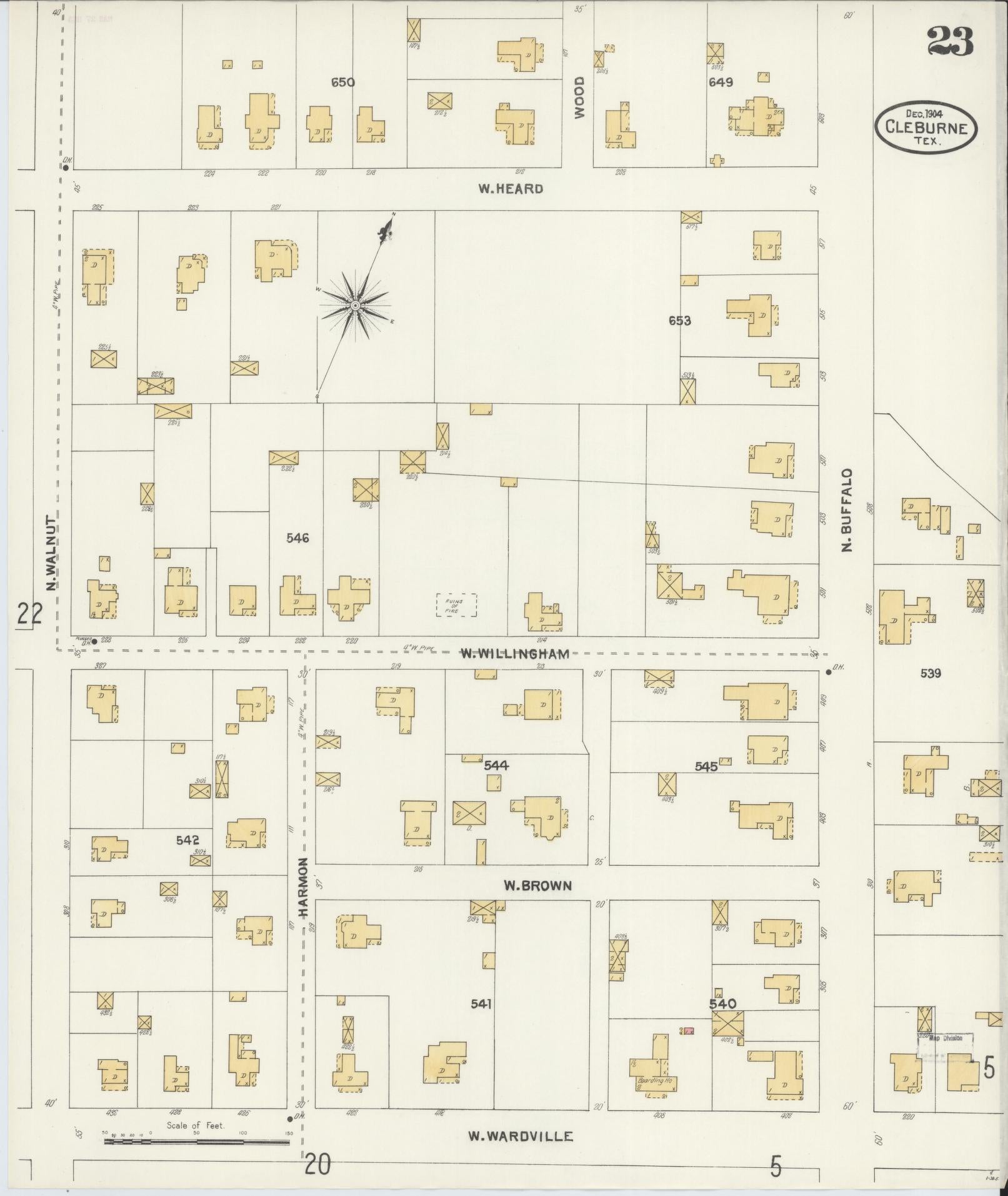 Sanborn Fire Insurance Map from Cleburne, Johnson County, Texas (1904), Sheet #0023 - Historic Sanborn Fire Insurance Map Print, vintage old map wall art, antique decor, genealogy gift, Texas Texas map