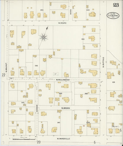 Sanborn Fire Insurance Map from Cleburne, Johnson County, Texas (1904), Sheet #0023 - Historic Sanborn Fire Insurance Map Print, vintage old map wall art, antique decor, genealogy gift, Texas Texas map