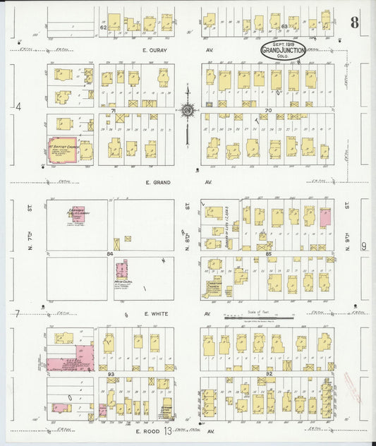 Sanborn Fire Insurance Map from Grand Junction, Mesa County, Colorado (1919), Sheet #0008 - Historic Sanborn Fire Insurance Map Print, vintage old map wall art, antique decor, genealogy gift, Colorado Colorado map