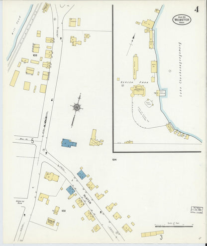 Sanborn Fire Insurance Map from Webster, Worcester County, Massachusetts (1911), Sheet #0004 - Historic Sanborn Fire Insurance Map Print, vintage old map wall art, antique decor, genealogy gift, Massachusetts Massachusetts map