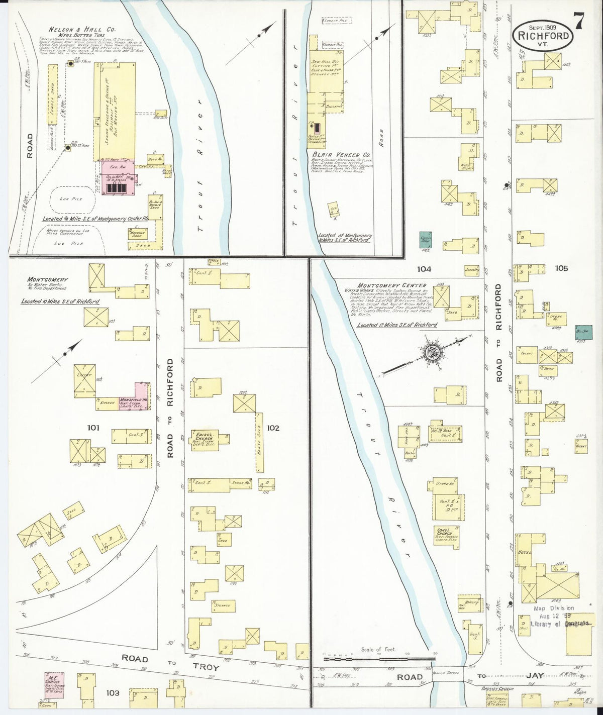 Sanborn Fire Insurance Map from Richford, Franklin County, Vermont (1909), Sheet #0007 - Complete Map Set gallery image, historic Sanborn map, vintage wall art, Vermont Vermont
