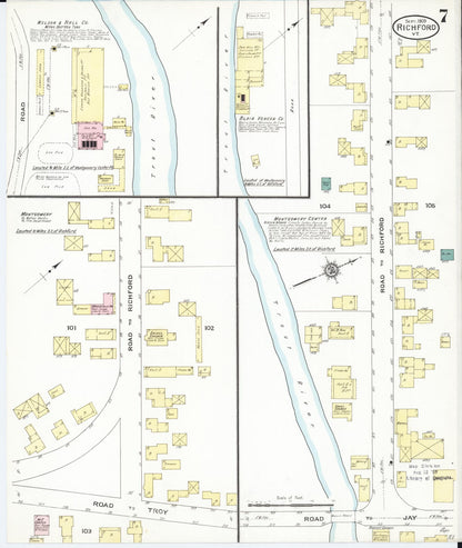 Sanborn Fire Insurance Map from Richford, Franklin County, Vermont (1909), Sheet #0007 - Complete Map Set gallery image, historic Sanborn map, vintage wall art, Vermont Vermont