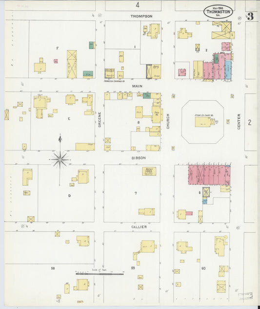 Sanborn Fire Insurance Map from Thomaston, Upson County, Georgia (1905), Sheet #0003 - Historic Sanborn Fire Insurance Map Print, vintage old map wall art, antique decor, genealogy gift, Georgia Georgia map