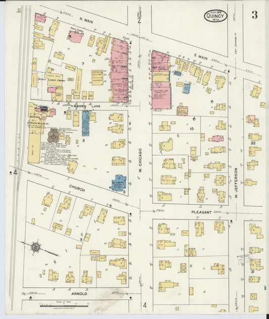 Sanborn Fire Insurance Map from Quincy, Branch County, Michigan (1919), Sheet #0003 - Historic Sanborn Fire Insurance Map Print, vintage old map wall art, antique decor, genealogy gift, Michigan Michigan map