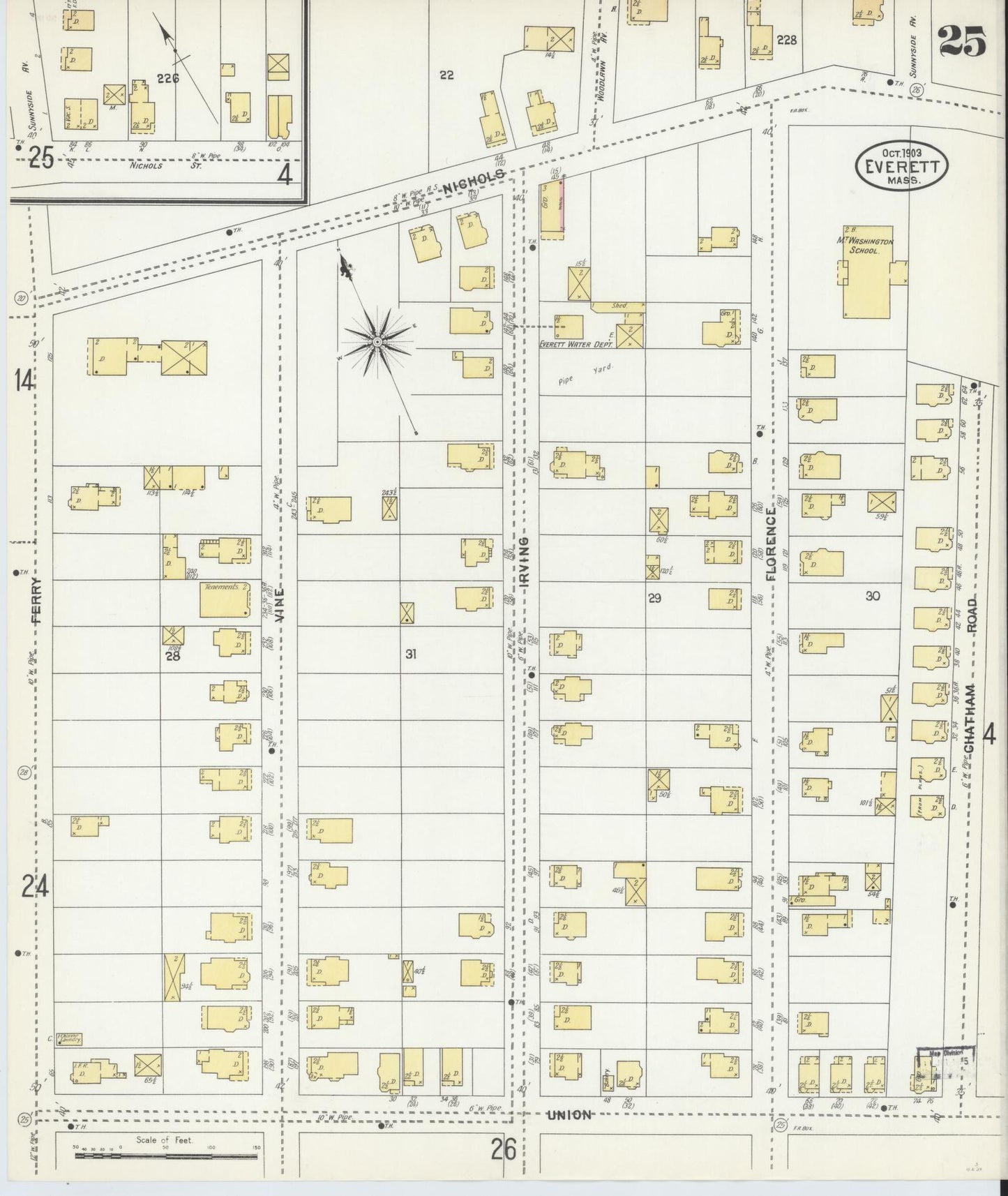 Sanborn Fire Insurance Map from Everett, Middlesex County, Massachusetts (1903), Sheet #0025 - Historic Sanborn Fire Insurance Map Print, vintage old map wall art, antique decor, genealogy gift, Massachusetts Massachusetts map