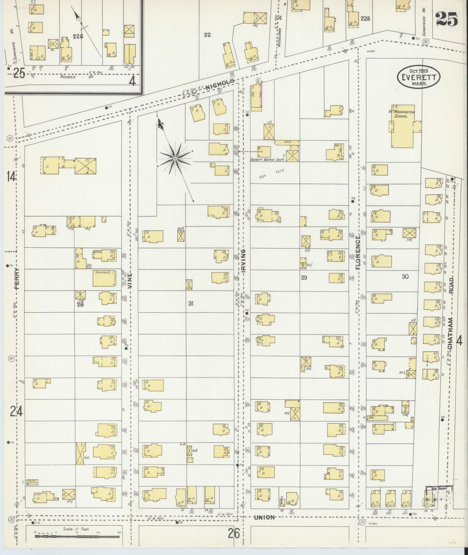 Sanborn Fire Insurance Map from Everett, Middlesex County, Massachusetts (1903), Sheet #0025 - Historic Sanborn Fire Insurance Map Print, vintage old map wall art, antique decor, genealogy gift, Massachusetts Massachusetts map