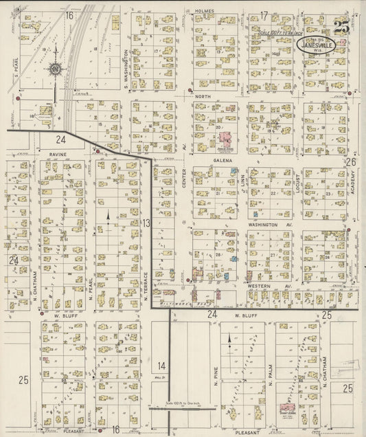 Sanborn Fire Insurance Map from Janesville, Rock County, Wisconsin (1915), Sheet #0025 - Historic Sanborn Fire Insurance Map Print, vintage old map wall art, antique decor, genealogy gift, Wisconsin Wisconsin map