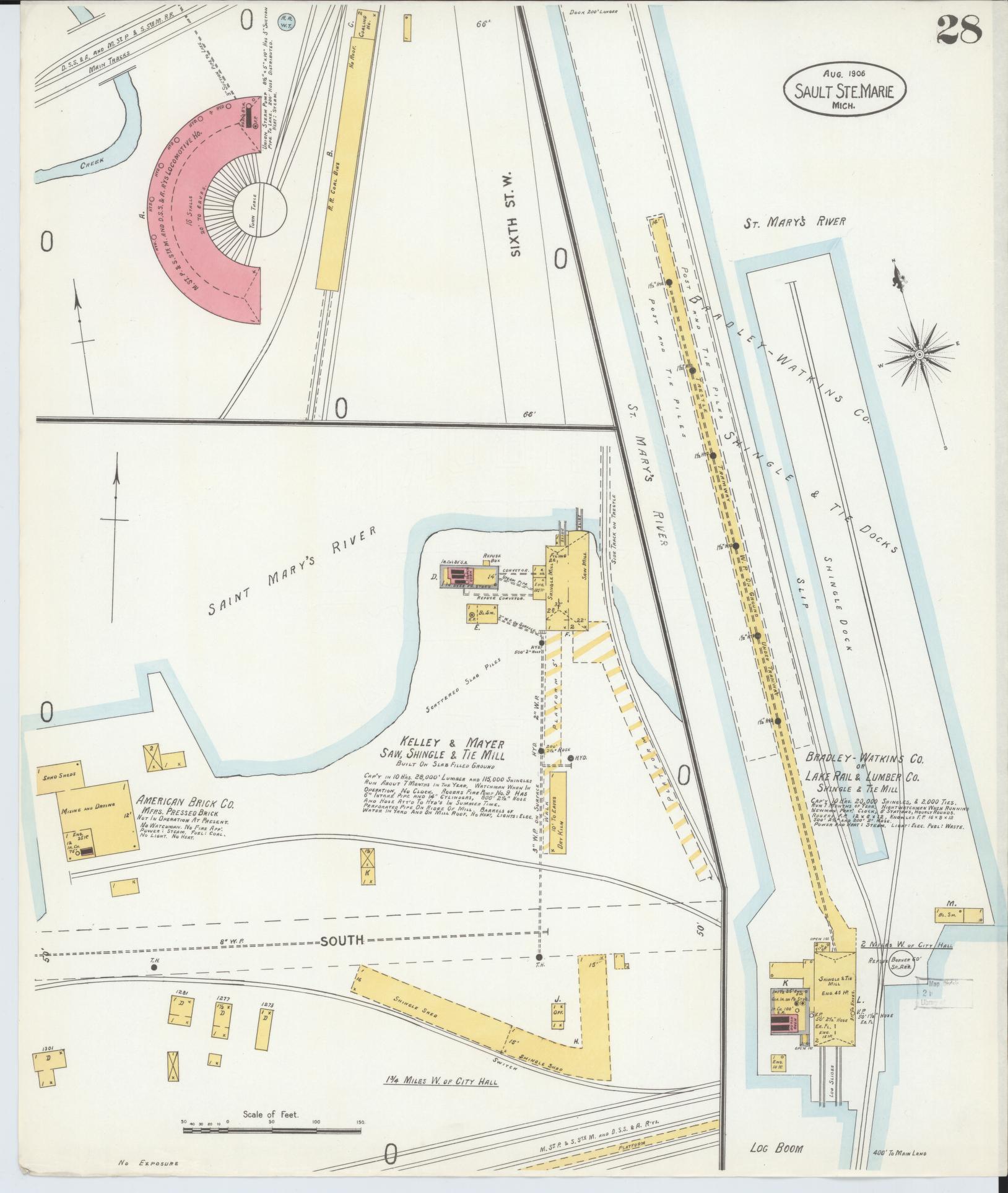 Sanborn Fire Insurance Map from Sault Sainte Marie, Chippewa County, Michigan (1906), Sheet #0028 - Complete Map Set gallery image, historic Sanborn map, vintage wall art, Michigan Michigan