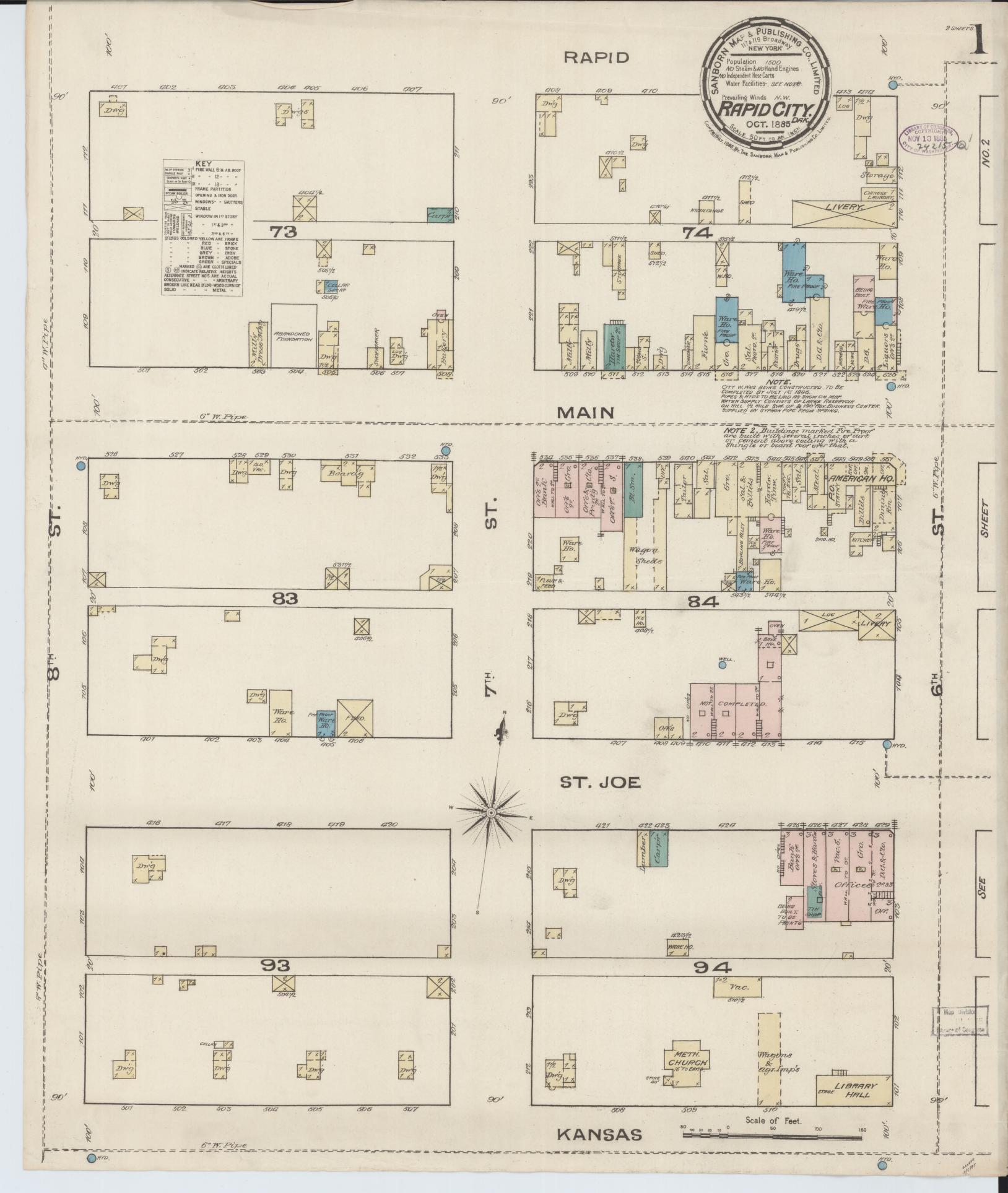 Sanborn Fire Insurance Map from Rapid City, Pennington County, South Dakota. (1885) – Historic Sanborn Fire Insurance Map Print