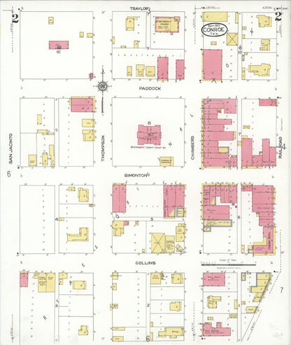 Sanborn Fire Insurance Map from Conroe, Montgomery County, Texas (1923), Sheet #0002 - Historic Sanborn Fire Insurance Map Print, vintage old map wall art, antique decor, genealogy gift, Texas Texas map