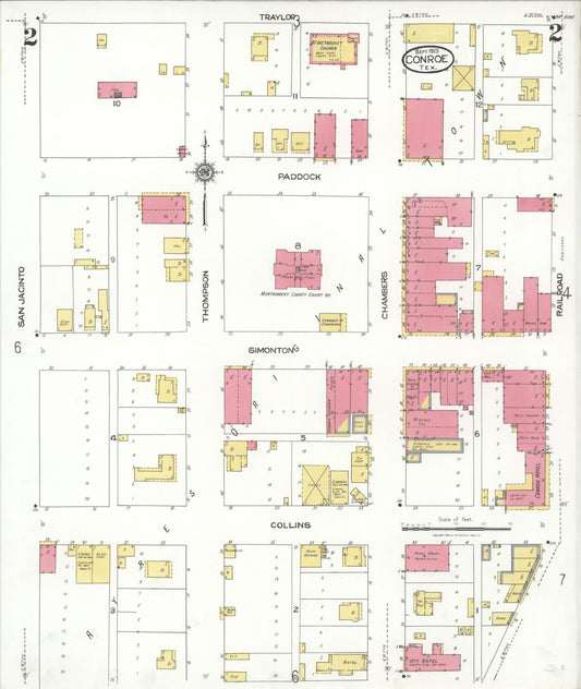 Sanborn Fire Insurance Map from Conroe, Montgomery County, Texas (1923), Sheet #0002 - Historic Sanborn Fire Insurance Map Print, vintage old map wall art, antique decor, genealogy gift, Texas Texas map