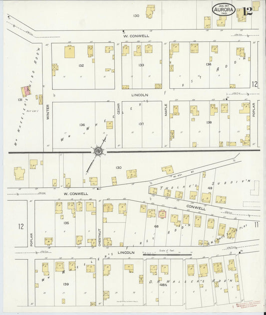 Sanborn Fire Insurance Map from Aurora, Dearborn County, Indiana (1917), Sheet #0012 - Historic Sanborn Fire Insurance Map Print, vintage old map wall art, antique decor, genealogy gift, Indiana Indiana map