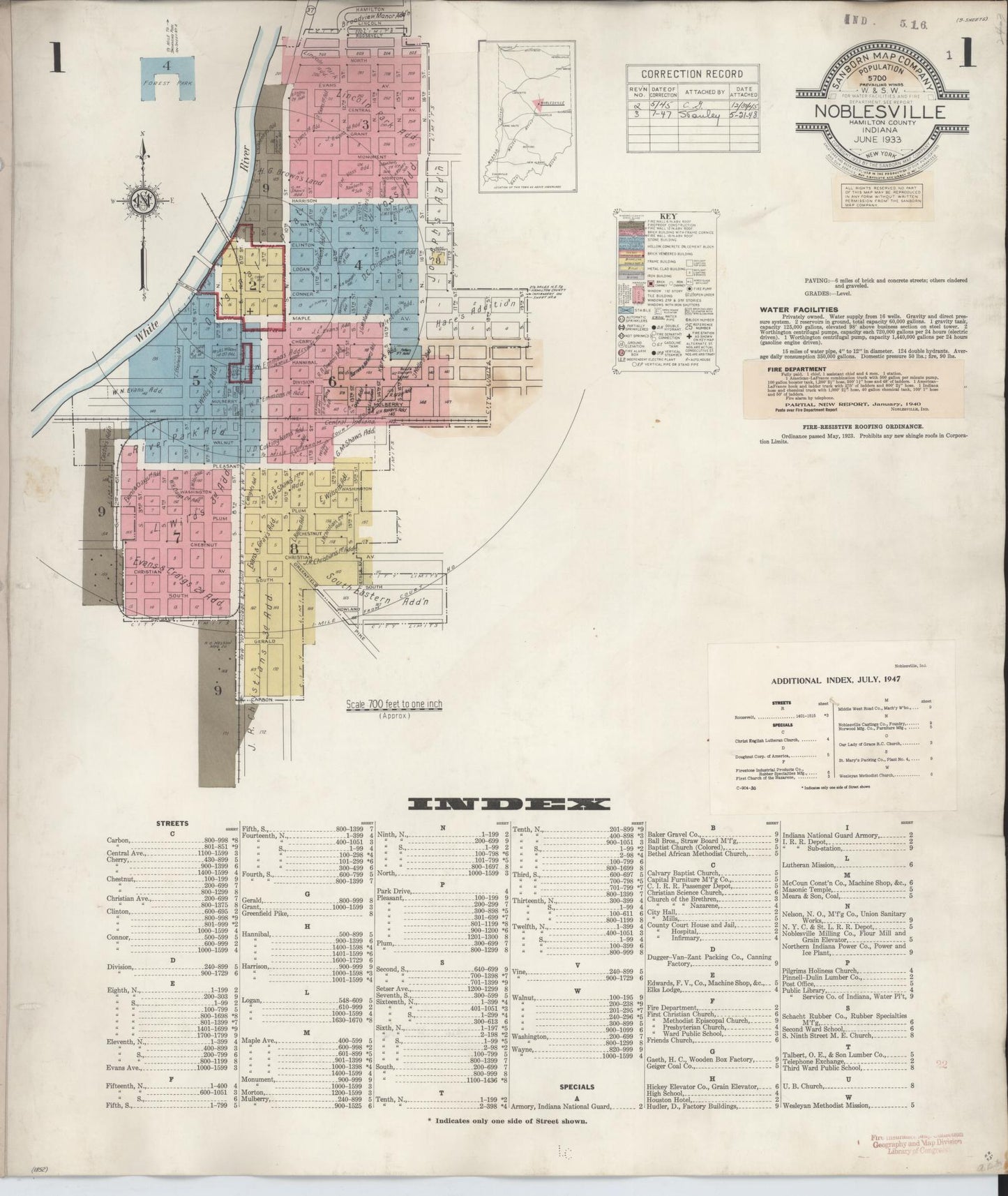 Sanborn Fire Insurance Map from Noblesville, Hamilton County, Indiana (1947), Sheet #0001 - Complete Map Set gallery image, historic Sanborn map, vintage wall art, Indiana Indiana