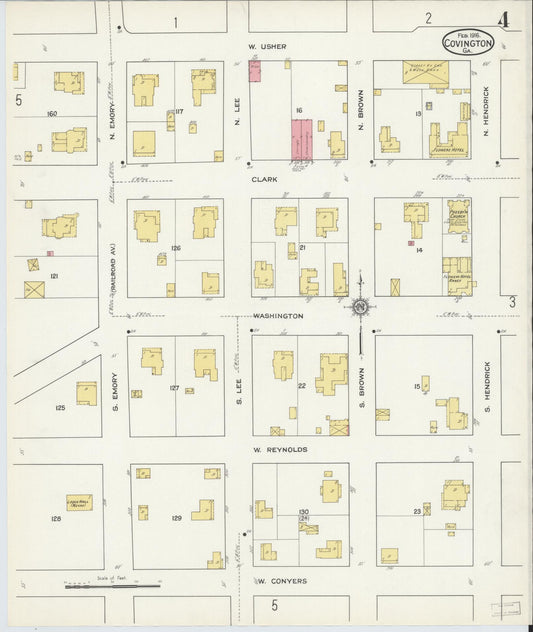 Sanborn Fire Insurance Map from Covington, Newton County, Georgia (1916), Sheet #0004 - Historic Sanborn Fire Insurance Map Print, vintage old map wall art, antique decor, genealogy gift, Georgia Georgia map