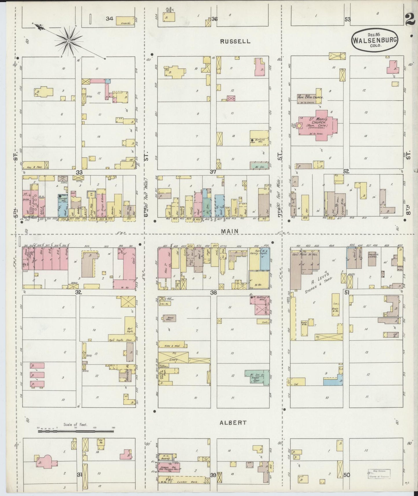 Sanborn Fire Insurance Map from Walsenburg, Huerfano County, Colorado (1895), Sheet #0002 - Complete Map Set gallery image, historic Sanborn map, vintage wall art, Colorado Colorado