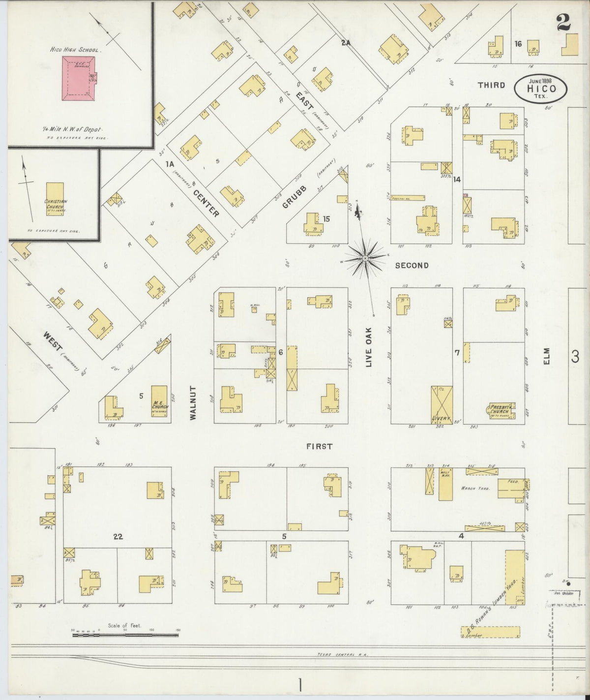 Sanborn Fire Insurance Map from Hico, Hamilton County, Texas (1898), Sheet #0002 - Complete Map Set gallery image, historic Sanborn map, vintage wall art, Texas Texas