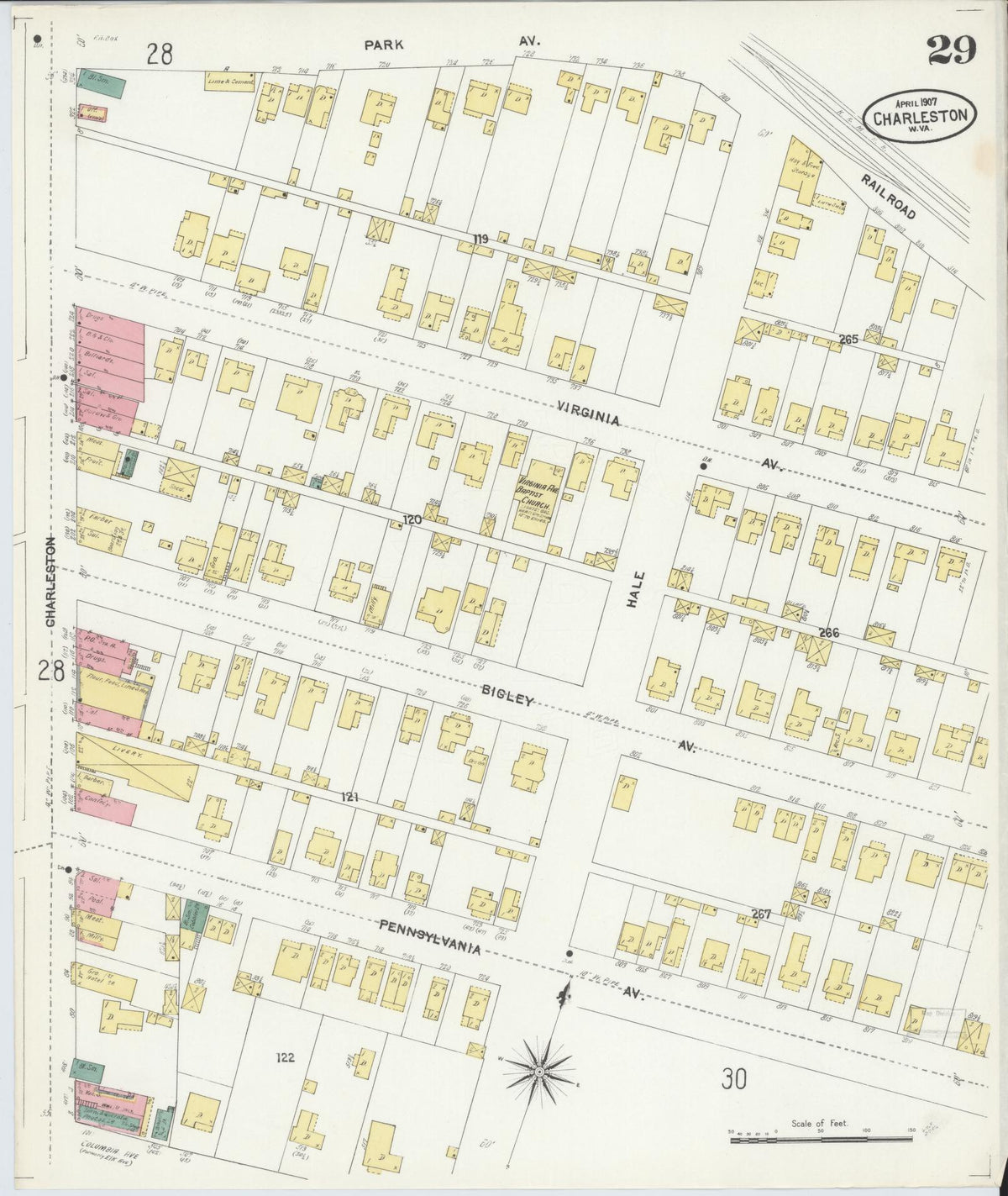 Sanborn Fire Insurance Map from Charleston, Kanawha County, West Virginia (1907), Sheet #0029 - Complete Map Set gallery image, historic Sanborn map, vintage wall art, West Virginia West Virginia