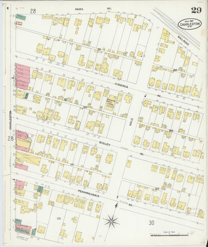 Sanborn Fire Insurance Map from Charleston, Kanawha County, West Virginia (1907), Sheet #0029 - Complete Map Set gallery image, historic Sanborn map, vintage wall art, West Virginia West Virginia