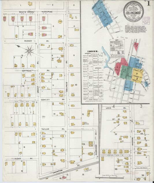 Sanborn Fire Insurance Map from Collingswood, Camden County, New Jersey (1904), Sheet #0001 - Complete Map Set gallery image, historic Sanborn map, vintage wall art, New Jersey New Jersey