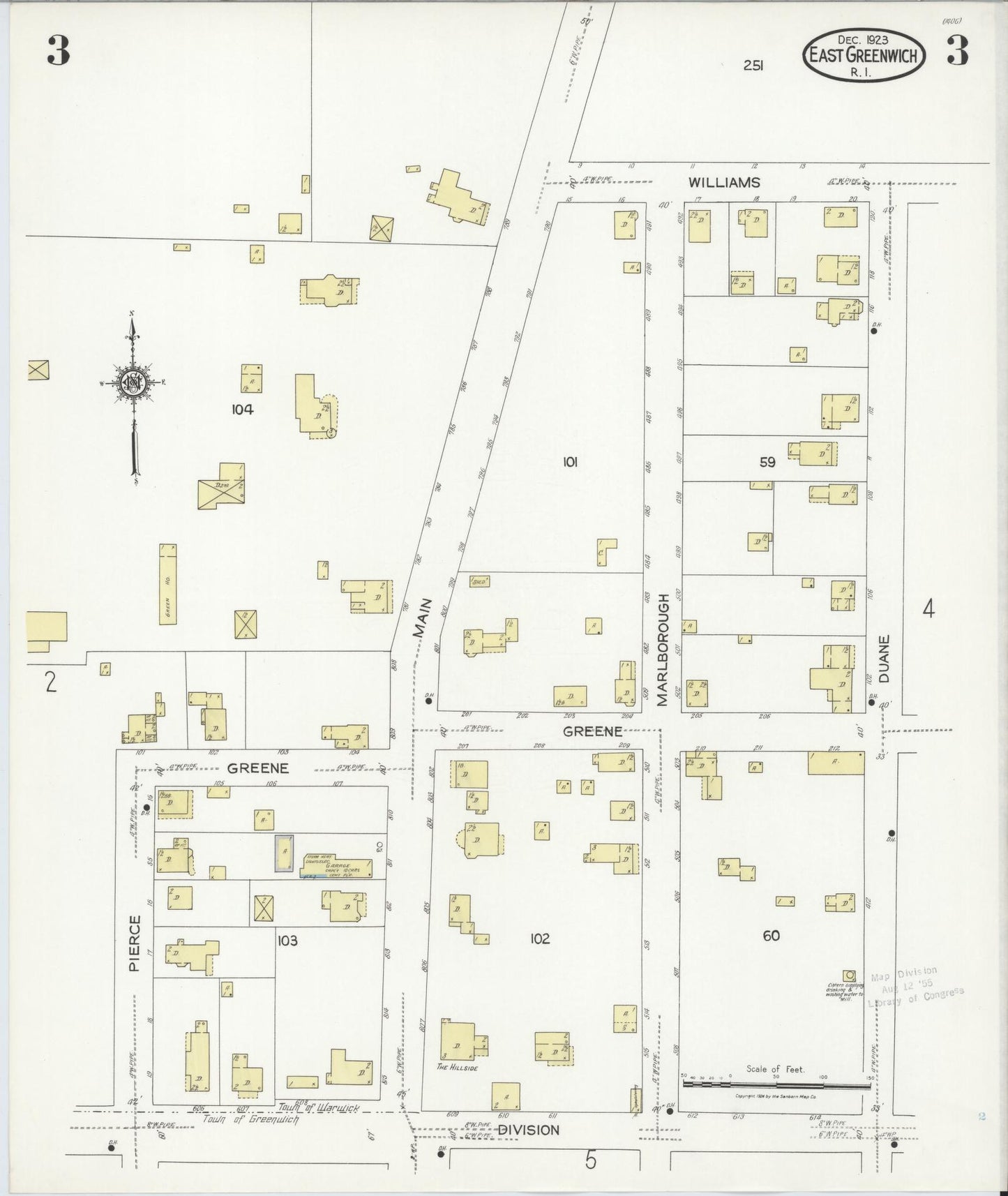 Sanborn Fire Insurance Map from East Greenwich, Kent County, Rhode Island (1923), Sheet #0003 - Complete Map Set gallery image, historic Sanborn map, vintage wall art, Rhode Island Rhode Island