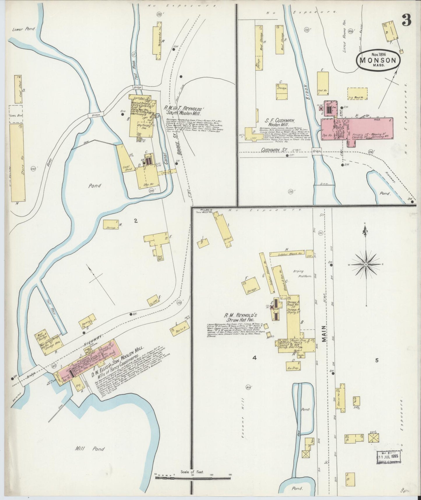 Sanborn Fire Insurance Map from Monson, Hampden County, Massachusetts (1896), Sheet #0003 - Historic Sanborn Fire Insurance Map Print, vintage old map wall art, antique decor, genealogy gift, Massachusetts Massachusetts map
