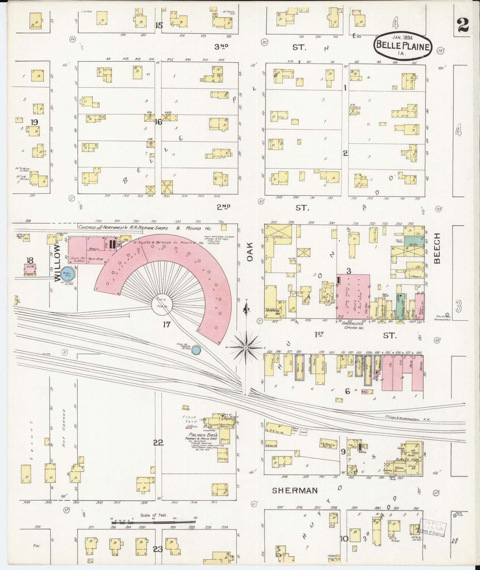 Sanborn Fire Insurance Map from Belle Plaine, Benton County, Iowa (1894), Sheet #0002 - Historic Sanborn Fire Insurance Map Print, vintage old map wall art