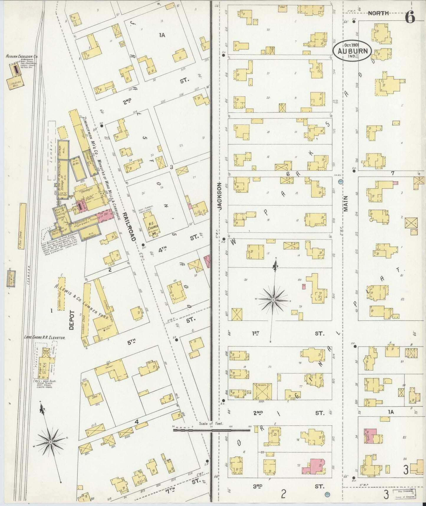 Sanborn Fire Insurance Map from Auburn, De Kalb County, Indiana (1901), Sheet #0006 - Historic Sanborn Fire Insurance Map Print, vintage old map wall art, antique decor, genealogy gift, Indiana Indiana map
