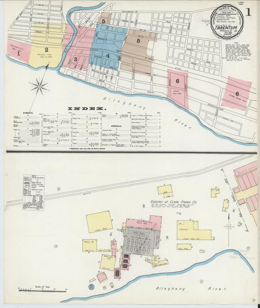 Sanborn Fire Insurance Map from Tarentum, Allegheny County, Pennsylvania (1891), Sheet #0001 - Historic Sanborn Fire Insurance Map Print, vintage old map wall art, antique decor, genealogy gift, Pennsylvania Pennsylvania map